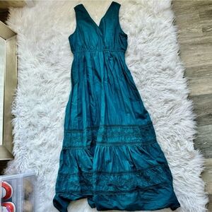 Lucky Brand Cotton Tiered beaded teal maxi dress L